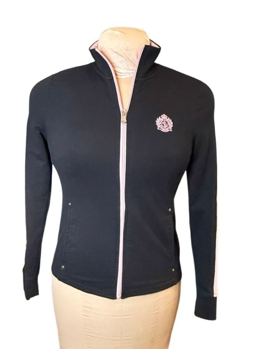 Lauren Ralph Lauren Women's Black Pink Track Jacket S Full Zip Pockets